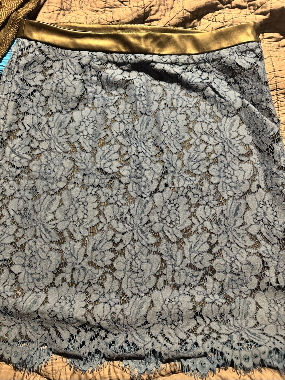 Brixon Ivy Blue Lace Pencil Skirt with black Waistband